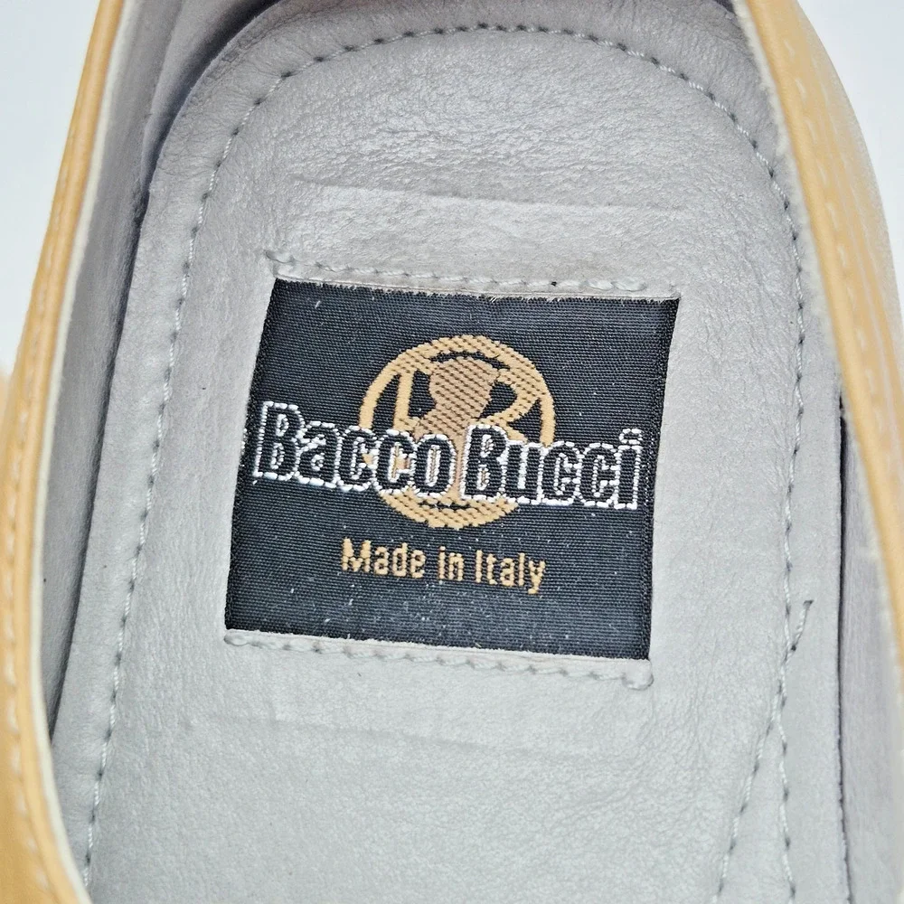Bacco Bucci Mens Oxford Dress Shoes Size 8 Tan Leather Lace-Up Made in Italy